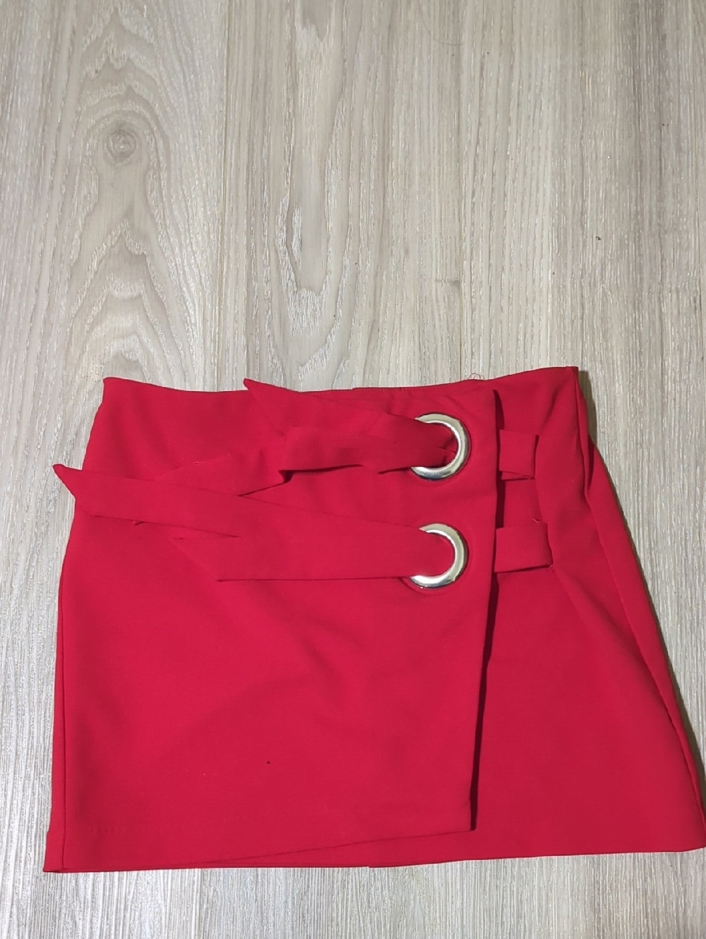 Boom Boom Jeans Bright Red Mini Skirt with Double Grommet Belt